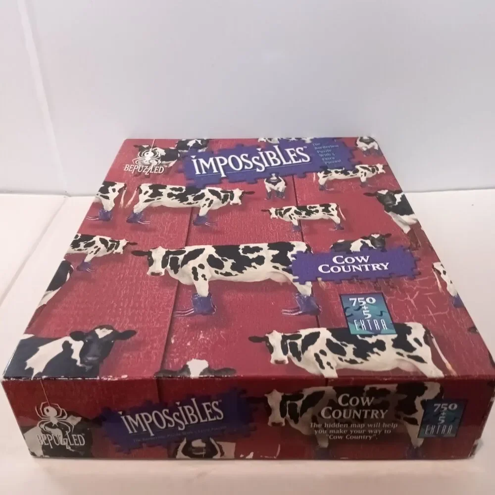 Vintage BePuzzled Impossibles Cow Country Jigsaw Puzzle-1998-750 Pc-Borderless